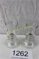 Pair of Vintage Clear Glass 2 Piece Candle Holders