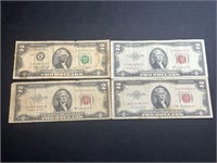 3 1953 Red Seal $2 Bills & 1976 $2 Bill