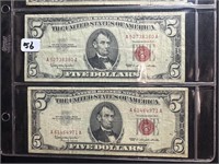 2 1963 Red Seal $5 Bills