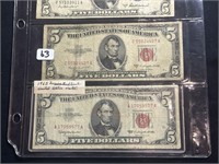 2 Red Seal $5 Bill 1953 B & 1963