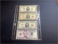 2 Red Seal $5 Bills 1963, 1950 B $5 Bill, 2017 A