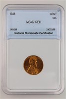 1938 Lincoln Cent NNC MS-67 Red Price Guide $170