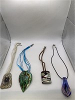 ART GLASS NECKLACE LOT OF 4