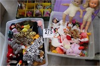 (2) Lidded Totes And A Box Of Beanie Babies,