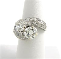 Vintage Platinum Diamond Bypass Style Ring