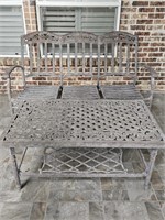 Lightweight Rustic Brown Metal Bench & Table, 1/3