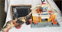 Fischer Price Toy, Wooden Dog, Chalk Board Box