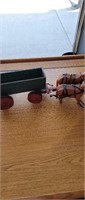 Wooden hand painted wagon and horse team