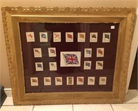 Gold framed  silk flags of England  frame35.5x30"