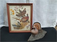 Pheasant picture & carved hen pheasant