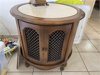 VINTAGE ROUND SIDE TABLE WITH TAN INLAID TOP