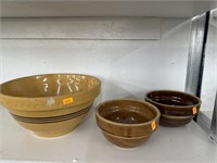 Large pottery bowl and 2 small pottery bowls