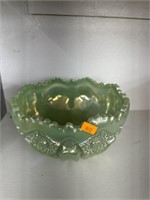 Green iridescent bowl, approx 8 1/2 in across x