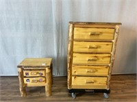 Vintage Log Style Chest and Nightstand w/Stickers