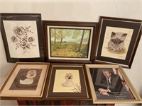 6 Wallhangings - Signed Paintings & JFK