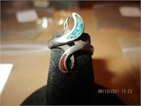 Silver? Unmarked Red & Turquoise Ring-1.6g