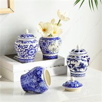 Set of 4 Blue White Porcelain Vase Retro