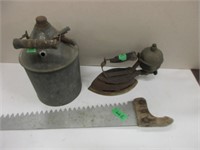 GROUP LOT OF OILER, SAW & STEAM IRON