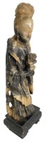 CHINESE STONE  CARVED FIGURE OF A PRIESTESS, 16" T