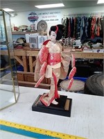 Japanese geisha doll with glass case
