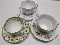 3 Cups & Saucers Incl 1966 Flowers w/ Green Trim