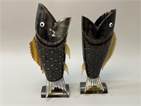Pair of Carved Horn Koi Fish Sculptures