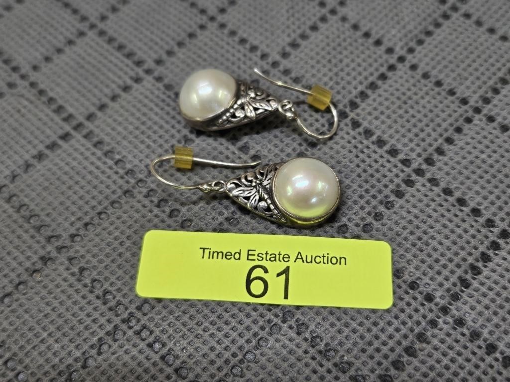 STERLING SILVER 12MM PEARL EARRINGS