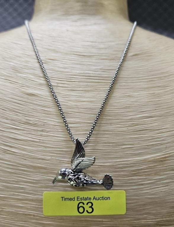 18" STERLING SILVER HUMMINGBIRD PENDANT NECKLACE