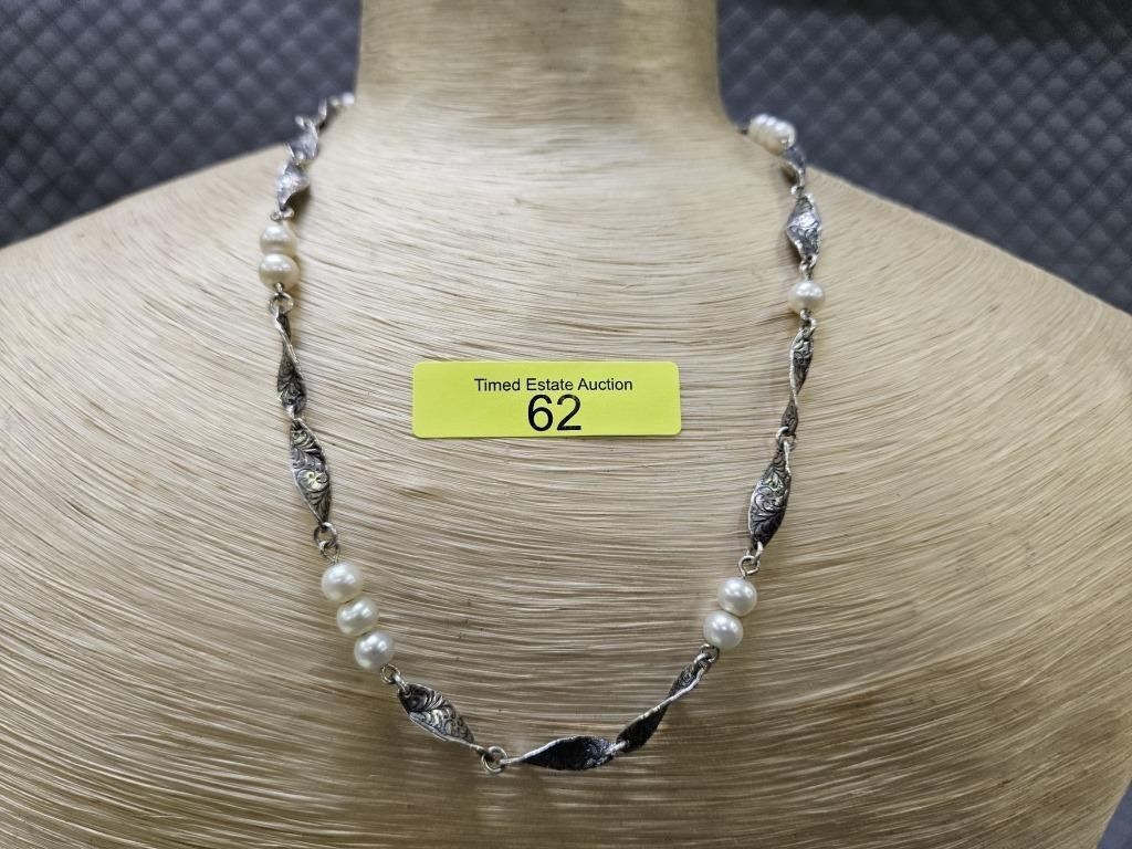 STERLING SILVER 6MM PEARL BEAD NECKLACE