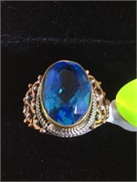 STERLING RING W/8CT LONDON BLUE TOPAZ, SIZE9