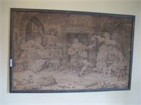 LARGE EARLY TAPESTRY DRINKING/ PARTY SCENE