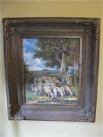 SHEPPARD OIL ON CANVAS W/ ORNATE FRAME