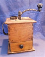 Antique oak & cast iron coffee grinder, missing