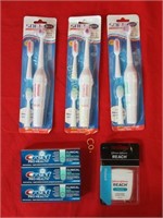 Tooth Brushes w/ Battery Motion, Floss, Toothpaste