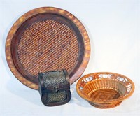Bamboo and Wicker Basket Tray and Box