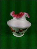 Signed Fenton White & Pink Handpainted Floral