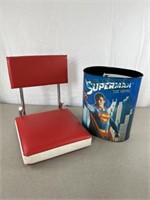 Superman metal trashcan and vintage folding