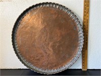 Vintage round copper tray. Handmade.