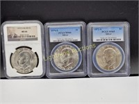 THREE U.S. EISENHOWER SILVER DOLLARS