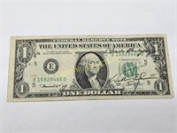 U.S. $1 BILL SIGNED BY SECRETARY OF TREASURY