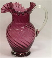 Cranberry Glass Swirl Design Pitcher