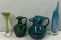 Colored Art Glass Pitchers & Vases Lot Collection