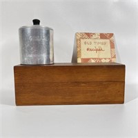 Vintage Wood Recipe Box w/ Aluminum Grease Can
