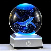 3D Engraved Whale K9 Crystal Ball with Silver LED