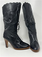 Vintage Leather Scalloped Edge Boots