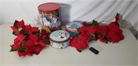 Lighted Poinsettia Garland x2 and More