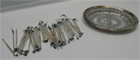 LOT OF 39 GLASS PRISMS ON SILVERPLATE DIVIDED