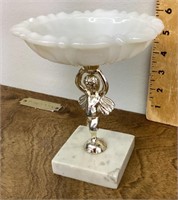 Milk glass compote on marble base