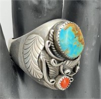 Huge G. Reeves Sterling Silver Turquoise & Coral