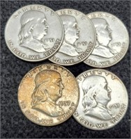 (5) Franklin Half Dollars